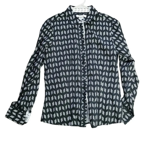 Foxcroft NYC Women Button-Up Shirt Size 10 Black Fitted 100% Cotton Long Sleeves - Picture 1 of 7